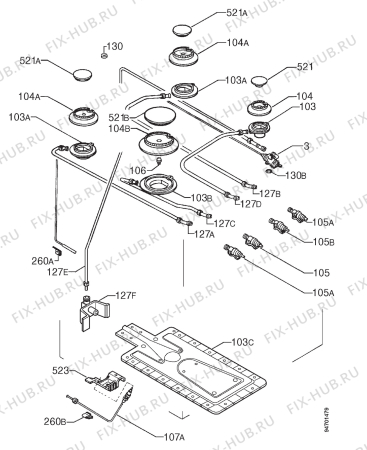 Взрыв-схема плиты (духовки) Electrolux EK568A - Схема узла Functional parts 267